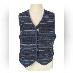Portraits By Northern Isles Vintage Striped Blue "Sakiori" Style Suede Vest